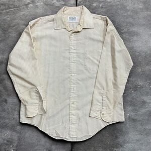 Elderado Vintage 70s Casual Beige White Striped Button Down Shirt Men's Size XL